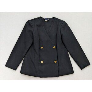 Bedford Fair Women's Blazer Suit Jacket Size 12 Double-Breasted Unlined Black